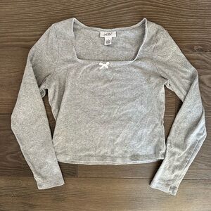 Gray Long Sleeve Top Lace Trim